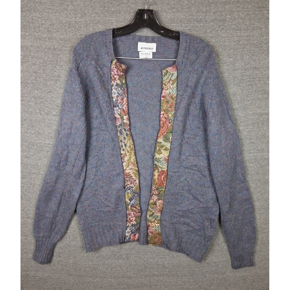 Scottish Womens Sweater L Gray Open Cardigan 100% Shetland Wool Nithsland